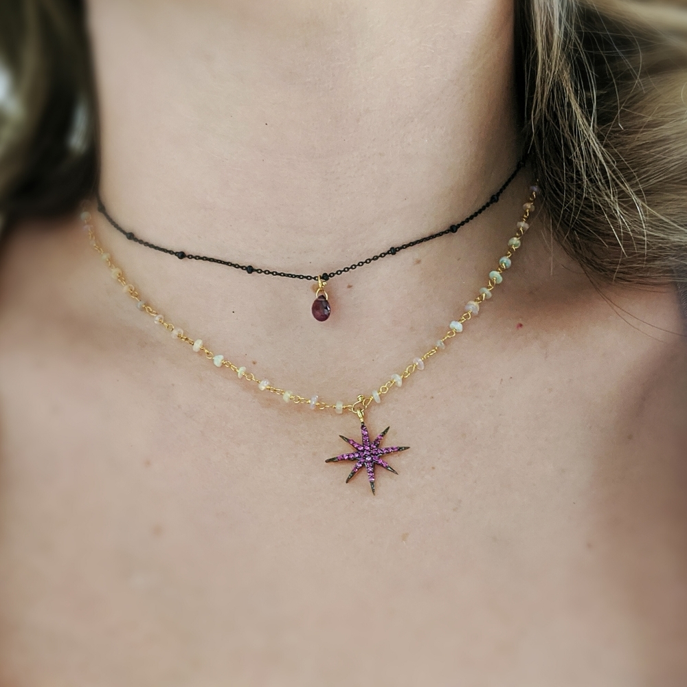 Double Layer Opal, Ruby and Tourmaline Necklace